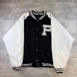 Steve‎ & Barrys Public Enemy Varsity Jacket XXL Black White Faux Leather Hip Hop